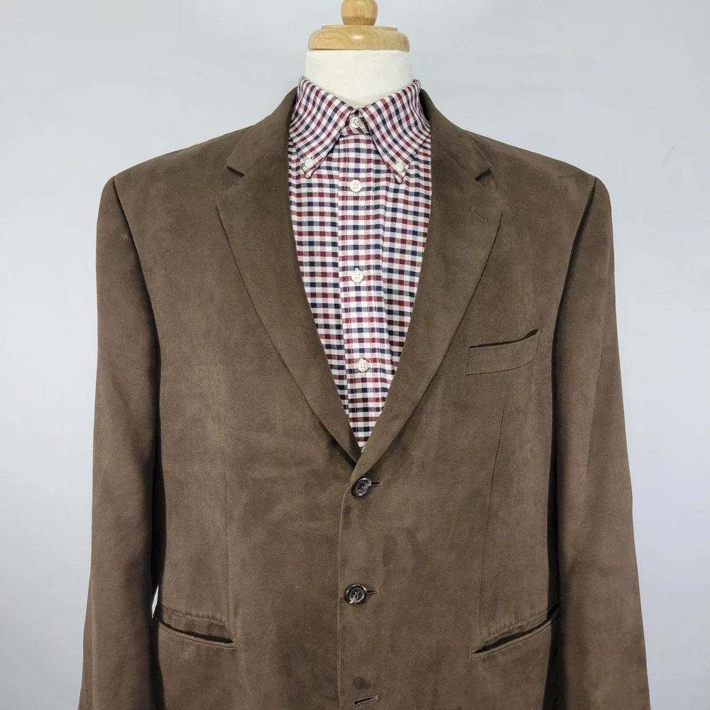Chaps Men's Sport‎ Coat Blazer Three Button Brown Suede Polyester Size 46L